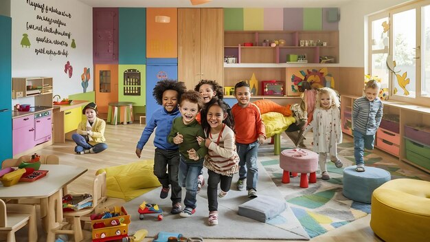 Modern interior of playroom in kindergarten preschool education