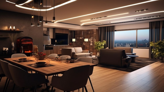 Modern interior room with furniture TV room office room dining room the kitchen