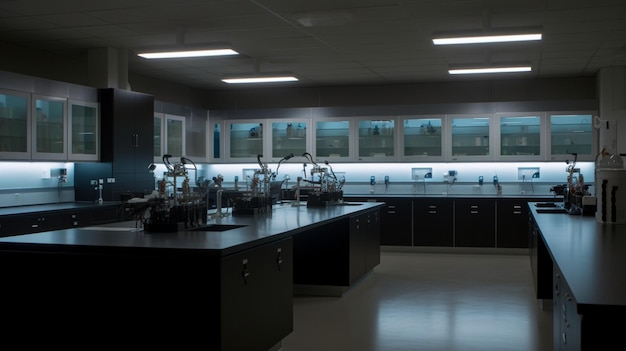 게이트웨이의 조명이 있는 현대적인 실내 과학 실험실