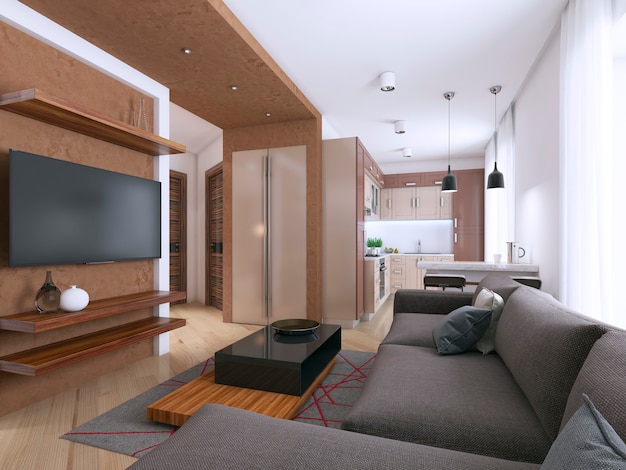 Modern interior of the studio in the style of Contemporary. 3D rendering