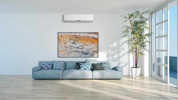 Modern interior with air conditioning 3D rendering illustration