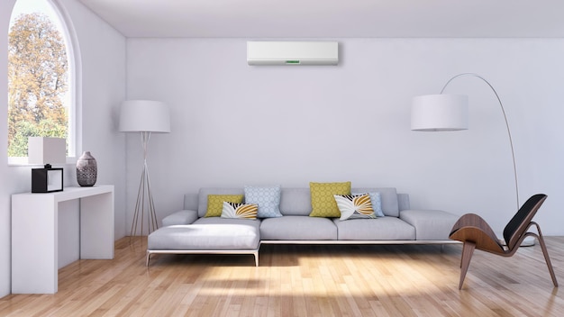 Modern interior with air conditioning 3D rendering illustration