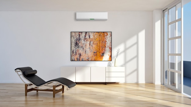 Modern interior with air conditioning 3D rendering illustration