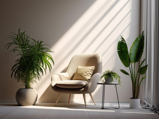 写真 肘掛け椅子と植物の窓 ai を備えたモダンなインテリア