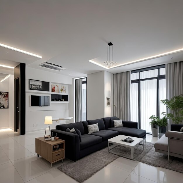 Modern interior with beautiful lighting