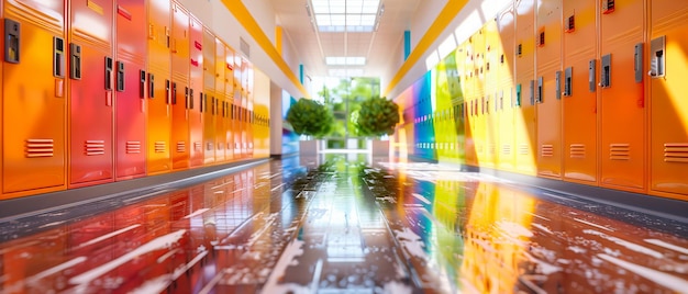 Foto interno moderno con armadietti colorati luminoso e pulito scuola o palestra concetto di spazio di archiviazione organizzato