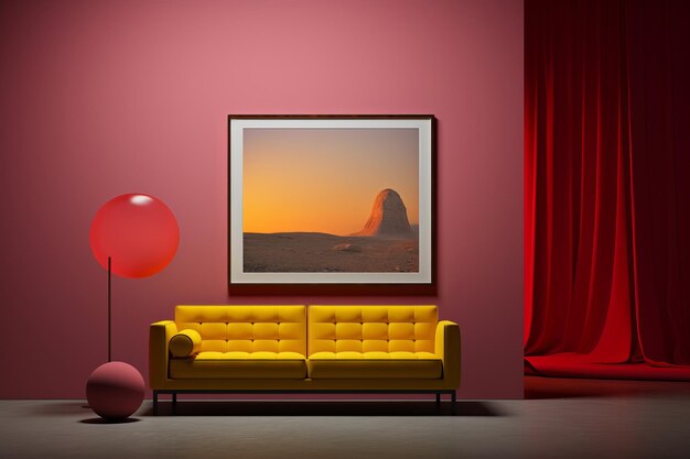 Photo modern interior with desert sunset art