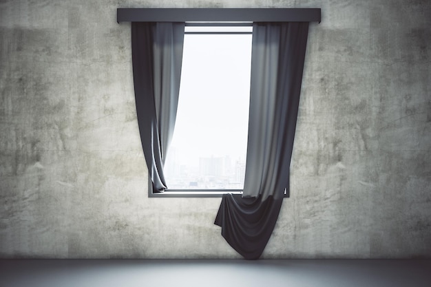 Photo modern interior with gray curtains