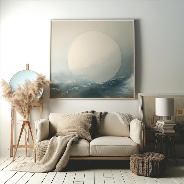 Modern interior with sofa mock up poster