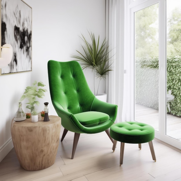 鮮やかな椅子を備えたモダンなインテリア イラストAI GenerativexA