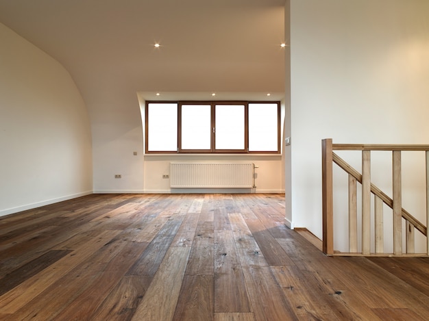 Photo modern interior with wooden floor