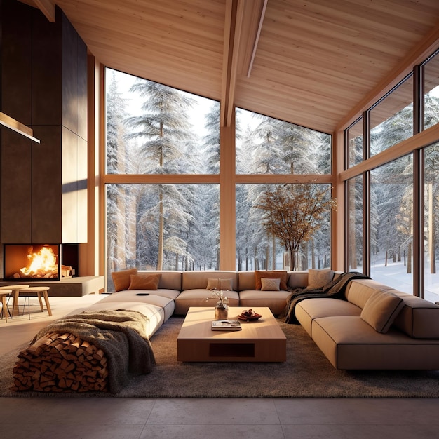 modern interior wood cabin