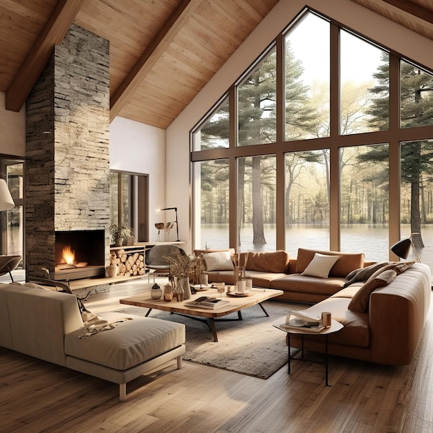 modern interior wood cabin