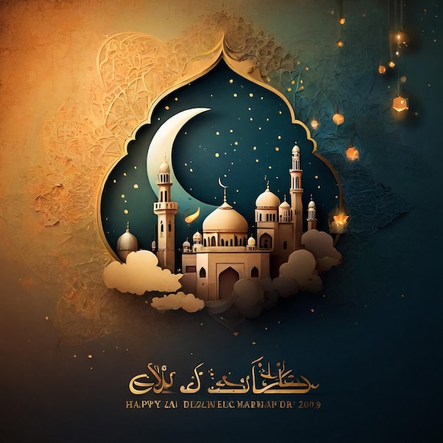 Modern Islamic Eid Mubarak Card Illustration