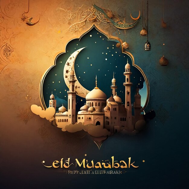 Modern Islamic Eid Mubarak Card Illustration