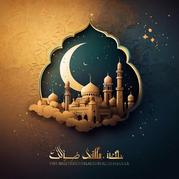 Modern Islamic Eid Mubarak Card Illustration