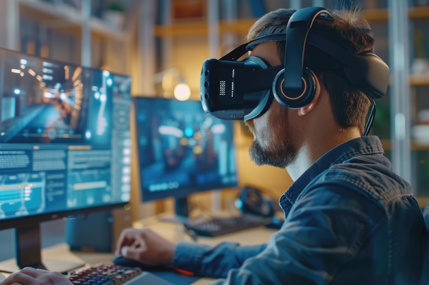 Modern IT developer working on VR games and software