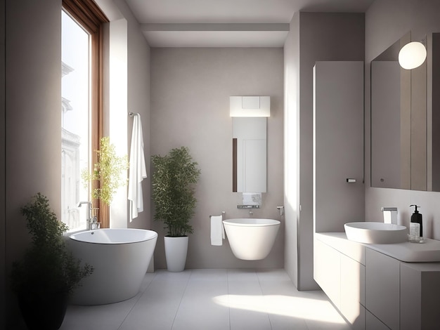 욕실의 현대적인 이탈리아 인테리어 Generative Ai