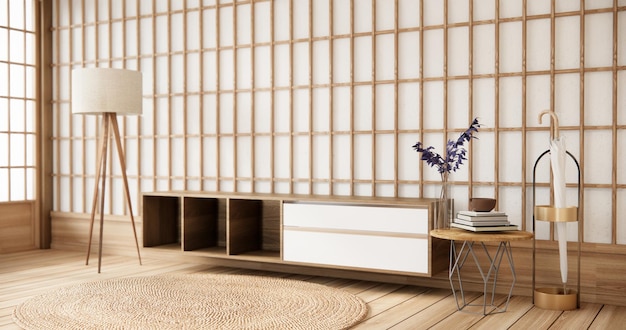 Modern japan style and purple decorated with cabinet on white wall