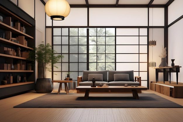 Modern japanese living room interior design generative ai