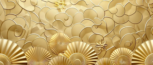 写真 現代の日本のパターン 黄金の幾何学的な背景と質感 花の要素
