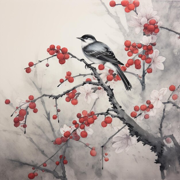 Modern Japanese Sumie Bird Painting