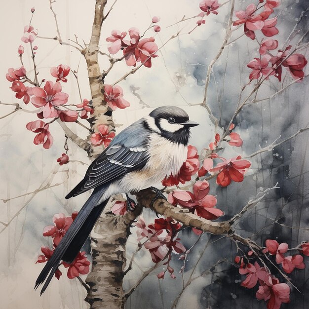 Modern Japanese Sumie Bird Painting