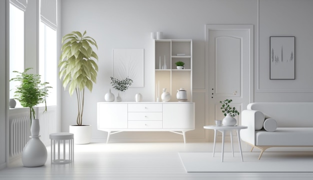 Современная и радостная белая студийная мебель цвета березы Generative Ai