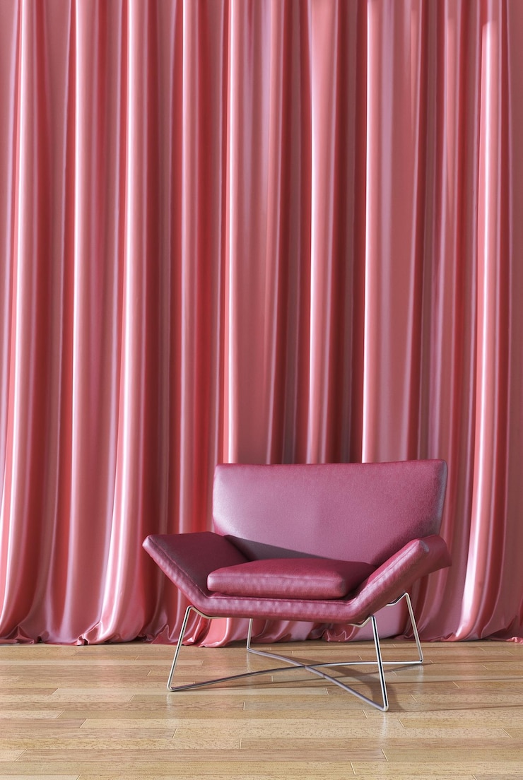 Foto modern kamerinterieur met fauteuil en gordijnen 3d-rendering computer digitaal gegenereerde afbeelding