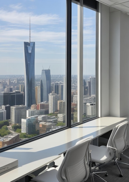 Foto modern kantoor met uitzicht op de stad gegenereerd door ai