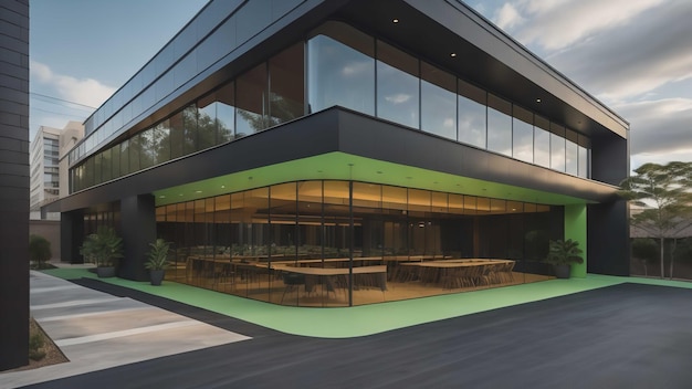 modern kantoorgebouw buitenontwerp met groene glazen muur generatieve ai