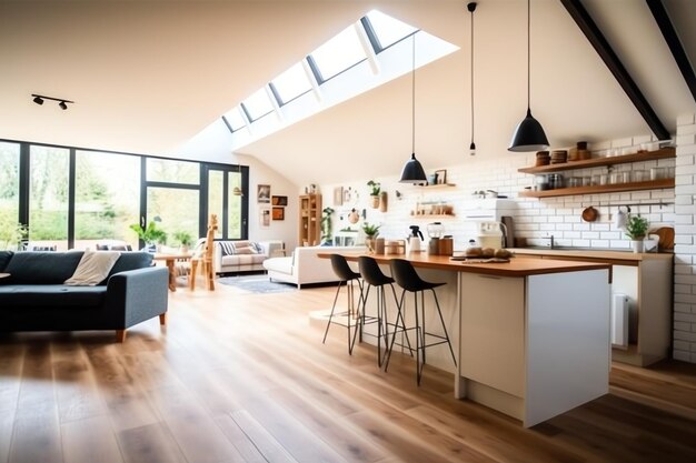 Foto modern keukeninterieurontwerp in appartement of huis met meubels luxe scandinavische keuken