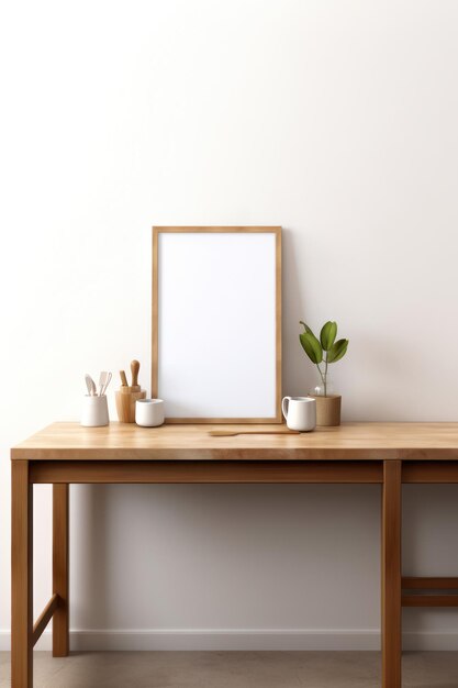 Modern keukenontwerp met houten accenten en een wit blanco werkbladframe