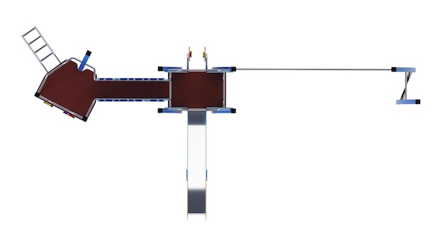 Modern kinderspelcomplex op een witte achtergrond. Uitzicht van boven. Detailopname. Uitknippad inbegrepen. 3D-weergave.