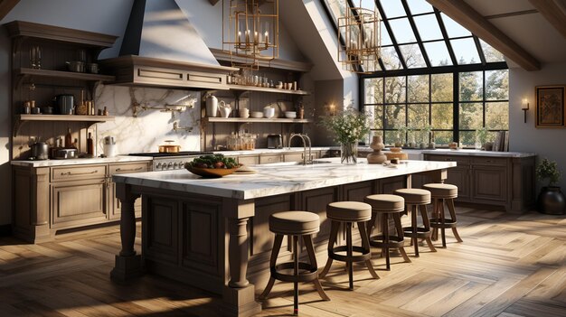 Photo the modern kitchen 3d rendering