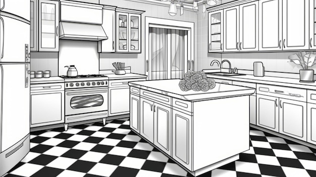 Modern Kitchen Coloring Page