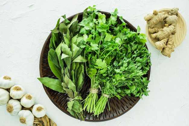 Modern kitchen composition with healthy ingredients