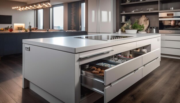 Modern kitchen design with stainless steel appliances generated by AI