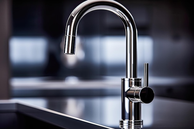 Modern kitchen faucet closeup