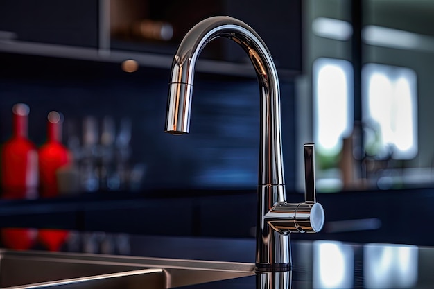 Modern kitchen faucet closeup