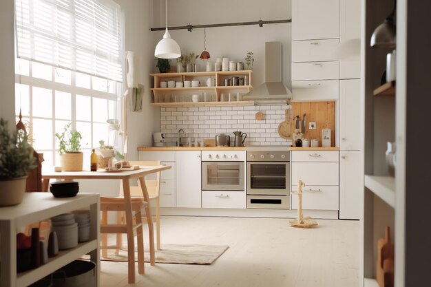 家具付きのアパートまたは家のモダンなキッチン インテリア デザイン高級キッチン北欧