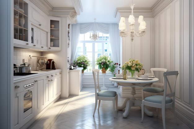 Modern kitchen interior design in apartment or house with furniture luxury kitchen scandinavian