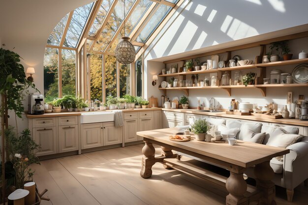 Modern kitchen interior design in apartment or house with furniture Luxury kitchen scandinavian