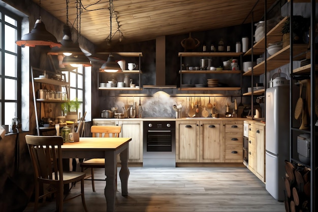 家具付きのアパートまたは家のモダンなキッチン インテリア デザイン高級キッチン北欧