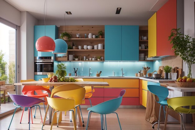 Foto interior design moderno della cucina colorato