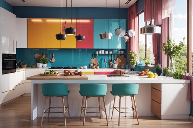 Photo modern kitchen interior design colorful