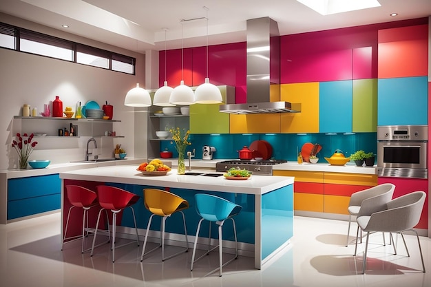 Photo modern kitchen interior design colorful