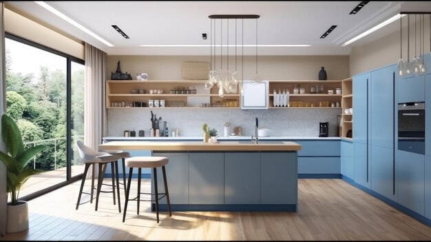 Modern kitchen interior design Illustration AI GenerativexD