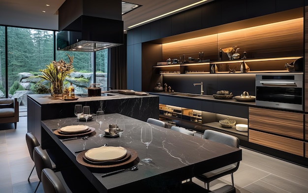 Photo modern kitchen interior design in a luxury house