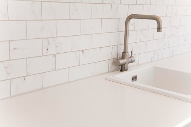 Modern kitchen interior showing worktop and sink